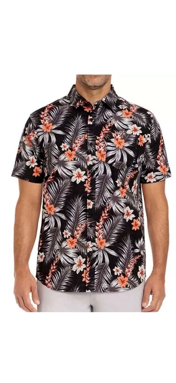 Hurley Men's Short Sleeve Floral Woven Patio Shirt Black Large Summer Vibe